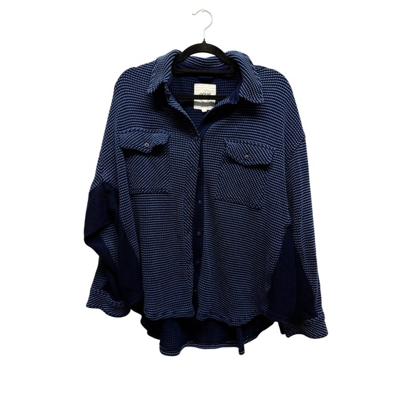 aerie Tops - Aerie Women Real Good Navy Striped Waffle Knit Oversized Shacket Button Down